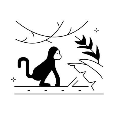 Maymun Ormanı Vahşi Yaşam Vektör Simgesi Tasarımı
