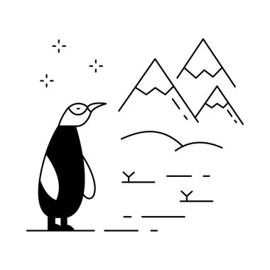 Antarktika Penguen Vahşi Yaşam Vektör Simgesi Tasarımı