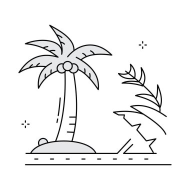 Tropik Plaj Resort Palm Tree Vektör Simgesi Tasarımı