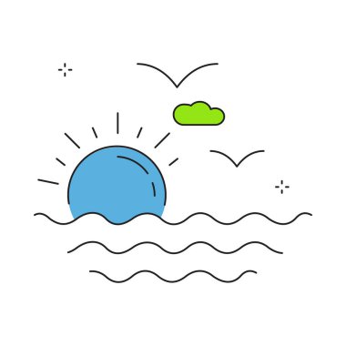 Ufuk Vektörü Simgesi Tasarımı Üzerine Gün Batımı