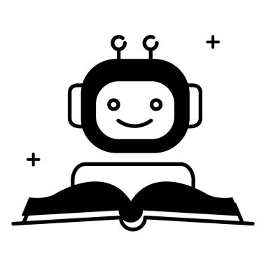Yapay Zeka Robot Okuyan Kitap Vektörü simgesi tasarımı