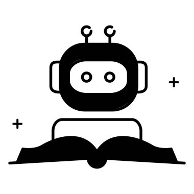 Makine Öğrenen Robot Çalışması Kitap Vektörü Simgesi Tasarımı