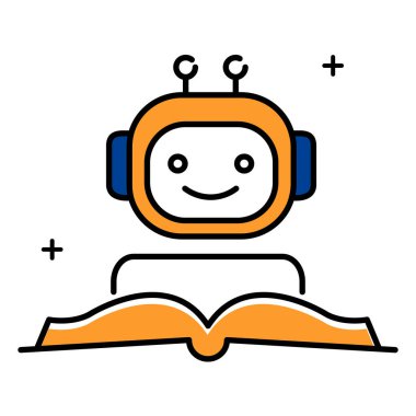 Gelecekçi Robot Açık Kitap Vektör Tasarımı Çalışması