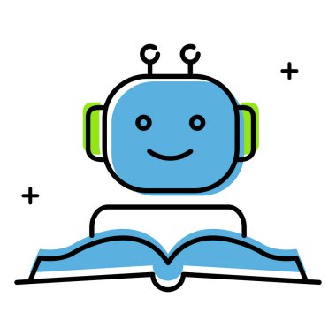Yapay Zeka Robot Okuyan Kitap Vektörü simgesi tasarımı