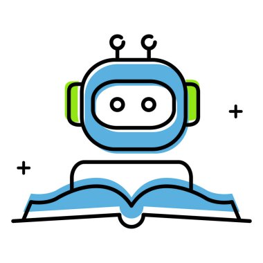 Gelecekçi Akıllı Robot Öğrenme Kitap Vektörü Simgesi Tasarımı