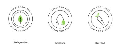 Çiğ Gıda Biyoçözünür Petrolsüz Organik Yeşil Yaşayan Vektör Simgesi Ayarları