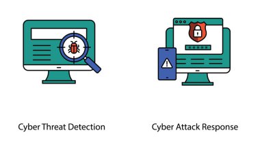 Gerçek zamanlı Siber Tehdit Tespit Tepkisi Koruma Vektörü Simgesi Ayarlandı