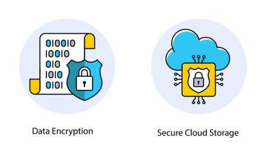 Siber Veri Bulutu Koruma Sistemi Güvenli Dosya Ağ Vektörü Simgesi Ayarlandı