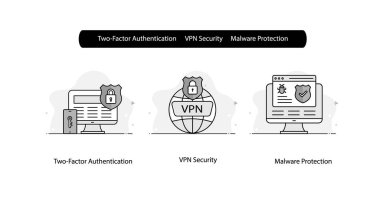Siber Güvenlik ve Kullanıcı Doğrulama için Kötü Yazılım Koruma ve VPN Simgeleri