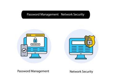 Şifre Denetimi ve Ağ Güvenliği İzleme için Siber Güvenlik Simgesi Koleksiyonu