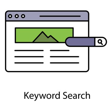 Anahtar kelime Arama Vektörü Simgesi Dijital Pazarlama, SEO Anahtar Sözcükleri ve İnternet Araştırması Temsilcisi