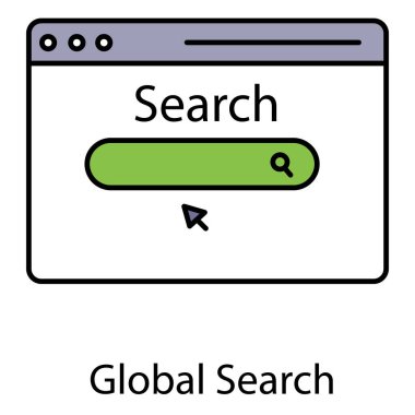 Çevrimiçi Araştırma, Dünya Çapında Web Taraması ve Global Ağ Çözümleri için Küresel Arama Vektörü Simgesi