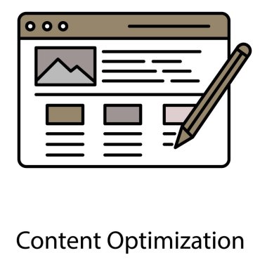 SEO Performansını, İçerik Stratejisini ve Web Sitesi Görünürlüğünü Artırmak için İçerik İyimser Vektör Simgesi