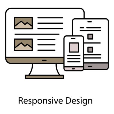Masaüstü, Tablet ve Smartphone 'da En İyimser Web Sitesi için Yanıt Tasarım Vektörü Simgesi