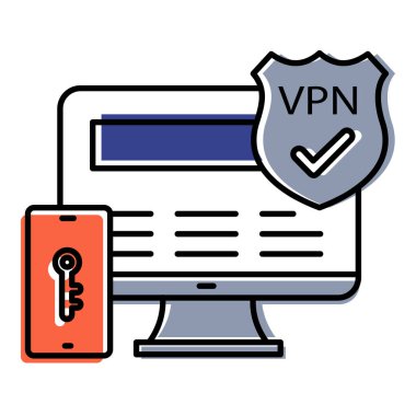 Düz VPN Vektör İllüstrasyon Simgesi Güvenli Özel İnternet Erişimi Gösteriyor
