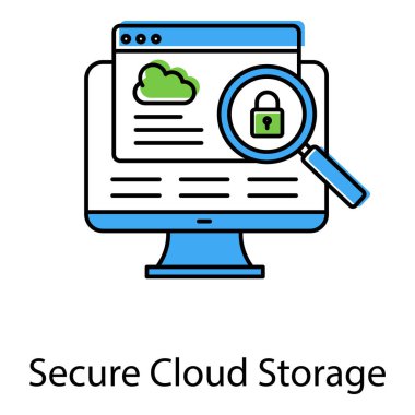 Güvenli Bulut Depolama Vektörü Simgesi Şifrelenmiş Yedekleme ve Güvenli Dosya Sunucusu Gösteriliyor