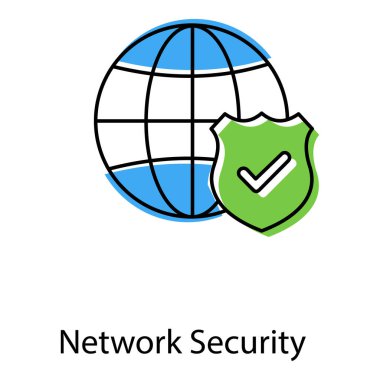 Ağ Güvenlik Vektör Simgesi ile Güvenlik Duvarı Kilidi ve Veri Koruma Sembolleri