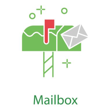 Düz Posta Kutusu Resim Simgesi Posta Zarfı ve Kırmızı Bayrak Tasarımı