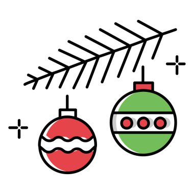 Dekoratif Noel Ağacı Topları Mevsimsel Tebrik Tasarımları için Vektör Simgesi