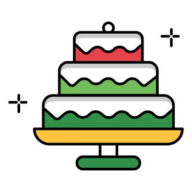 Tatil Partisi Kutlaması için Katmanlı Doğum Günü Pasta Vektörü İllüstrasyon Simgesi