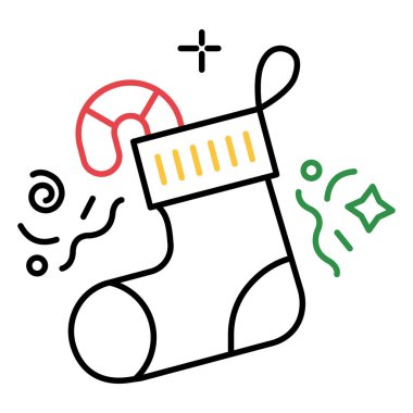 Neşeli Kış Sezonu Kutlaması için Tatil Çorap Vektörü İllüstrasyon Simgesi