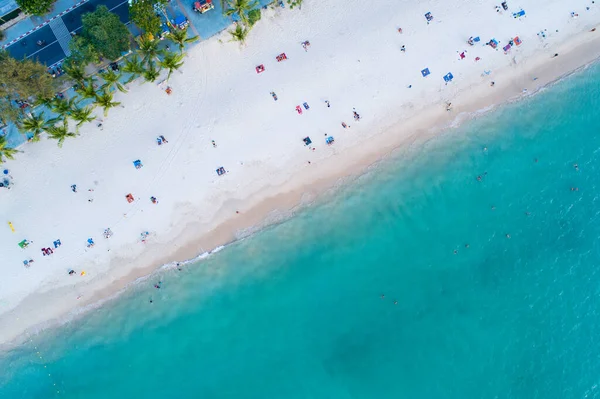 stock image Aerial view of amazing beach with people relax on the beach sea, Beautiful Patong beach Phuket Thailand, Amazing sea beach sand tourist travel destination in andaman sea, Travel and tour concept