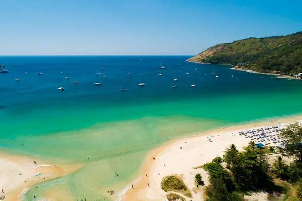 stock image Aerial view Amazing sandy beach and small waves Beautiful tropical sea in the morning summer season image by Aerial view drone shot, high angle view Top down sea beach sand