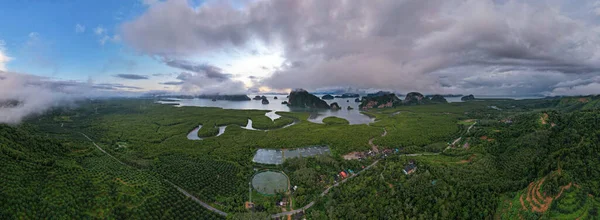 Flygfoto Panorama Drone Skott Sametnangshe Landskap Utsikt Ligger Phang Nga — Stockfoto