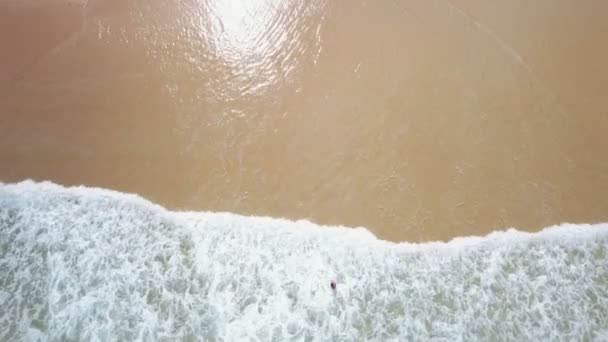Letecký Pohled Crashing Vlny Písčitém Pobřeží Barevné Moře Oceán Příroda — Stock video