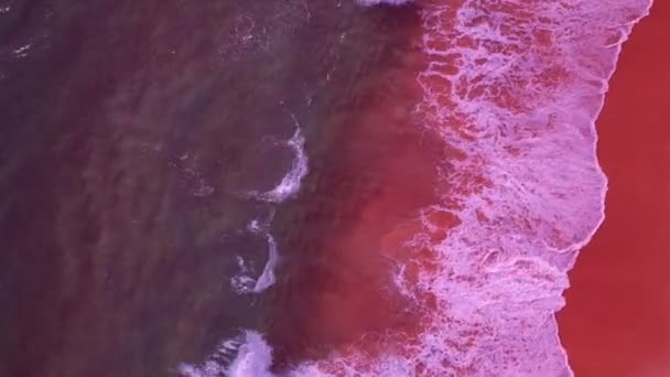 Vue Aérienne Vagues Qui Écrasent Sur Rivage Sablonneux Mer Colorée — Video