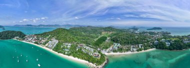 Muhteşem Panorama manzarası, güzel Phuket Adası Tayland 'daki Tropikal deniz manzarası, Seyahat ve İş Turu web sitesi konsepti