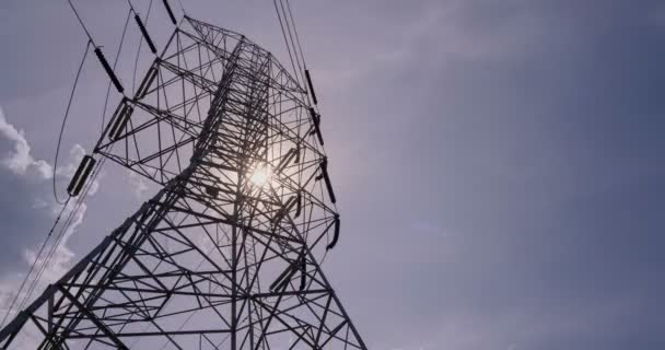 High Voltage Electric Pole Lines Timelapse High Voltage Tower Sun — Video