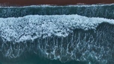 Sea waves crashing on sandy shore water surface,Amazing waves sea nature