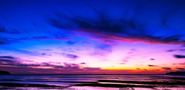 Landscape panorama Long exposure of majestic cloud in sky sunset or sunrise over sea with reflection in the tropical sea,Beautiful landscape scenery,Amazing light of nature Landscape background