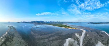 Aerial view panoramic nature view of the beautiful sandy beach of Laem Had off Koh yao yai island,Amazing beach travel destination in Phang-nga province Thailand