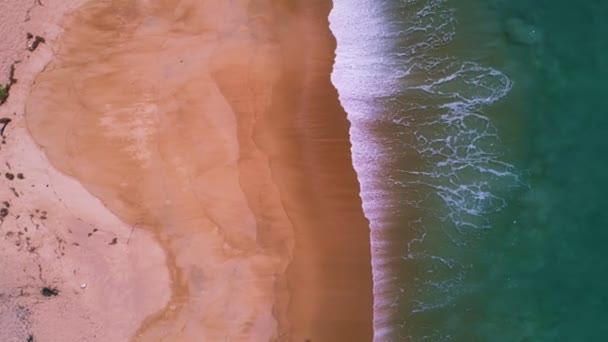 Üst Manzara Güzel Dalgalar Deniz Yüzeyi Kumlu Kıyılara Çarpan Inanılmaz — Stok video