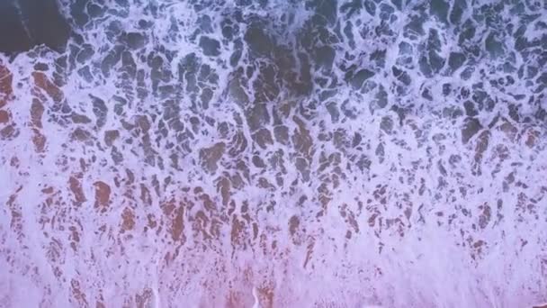Top View Beautiful Waves Sea Surface Seashore Amazing Waves Crashing — Stock video