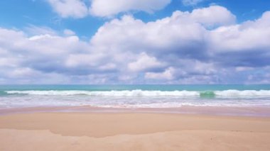 Sea waves crashing on sandy shore water surface,Amazing waves sea nature and travel background, Aerial view ocean beach background