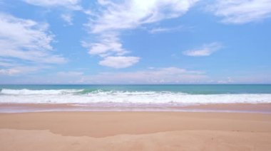 Sea waves crashing on sandy shore water surface,Amazing waves sea nature and travel background, Aerial view ocean beach background