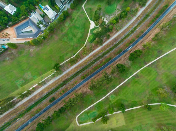 Vista Aérea Drone Plano Arriba Hacia Abajo Hermoso Campo Golf — Foto de Stock
