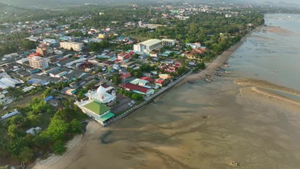 Aerial View Drone Shot Light Sunset Sunrise Mountains Seashore Phuket — Stock Video