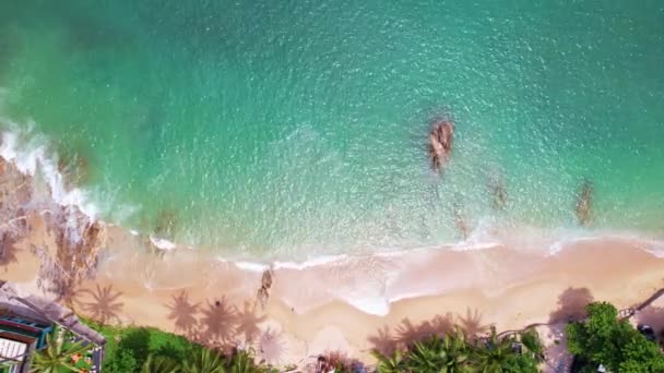 Fantastisk Havsstrand Vackra Vågor Kraschar Stenar Flygfoto Tropiska Havet Den — Stockvideo