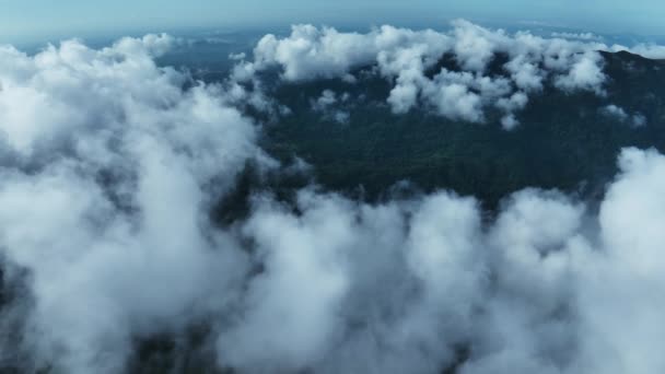 Vista Aérea Volando Sobre Niebla Cielo Del Amanecer Cielo Colorido — Vídeos de Stock