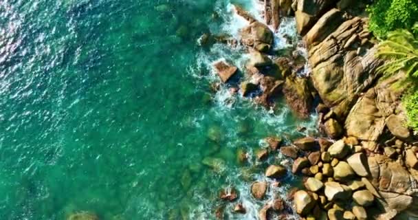 Amazing Sea Big Waves Crashing Rocks Seascape Aerial View Drone — Stock Video