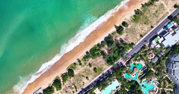 Aerial View Beautiful Karon Beach Travel People Relaxation Beach Beautiful — Stock Video