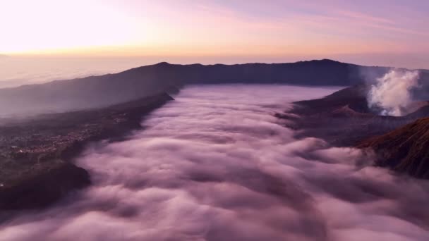 Vista Aérea Incrível Vulcão Mount Bromo Durante Nascer Sol Ponto — Vídeo de Stock