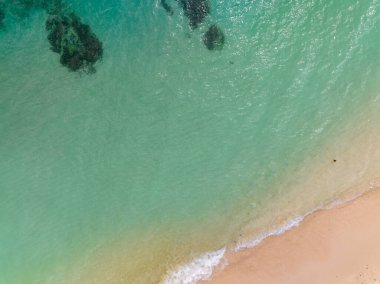 Yaz denizi arka planı, kumlu kıyılara çarpan dalgaların hava görüntüsü, deniz yüzeyi okyanus dalgaları arka plan