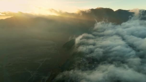 Letecký Pohled Amazing Mount Bromo Sopky Během Východu Slunce Oblohy — Stock video