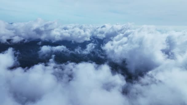 日の出空の霧の上を飛んでいる空中ビュー — ストック動画