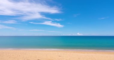Timelapse nature landscape of Beach sea and clouds moving in the blue sky in good weather day.Sunlight reflected on the sea surface.Clouds traveling over the wide space of clear blue sky background